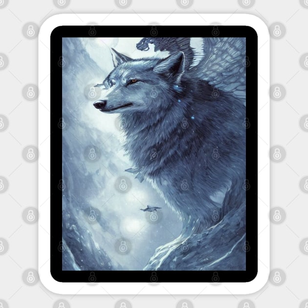 Blue Wolf With Wings Intricate Sticker by Roza Wolfwings